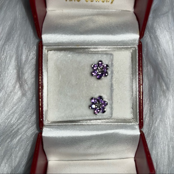 Amethyst Flower Earrings in Sterling Silver From Cabochon Fine Jewelry, NWOT - Picture 3 of 6